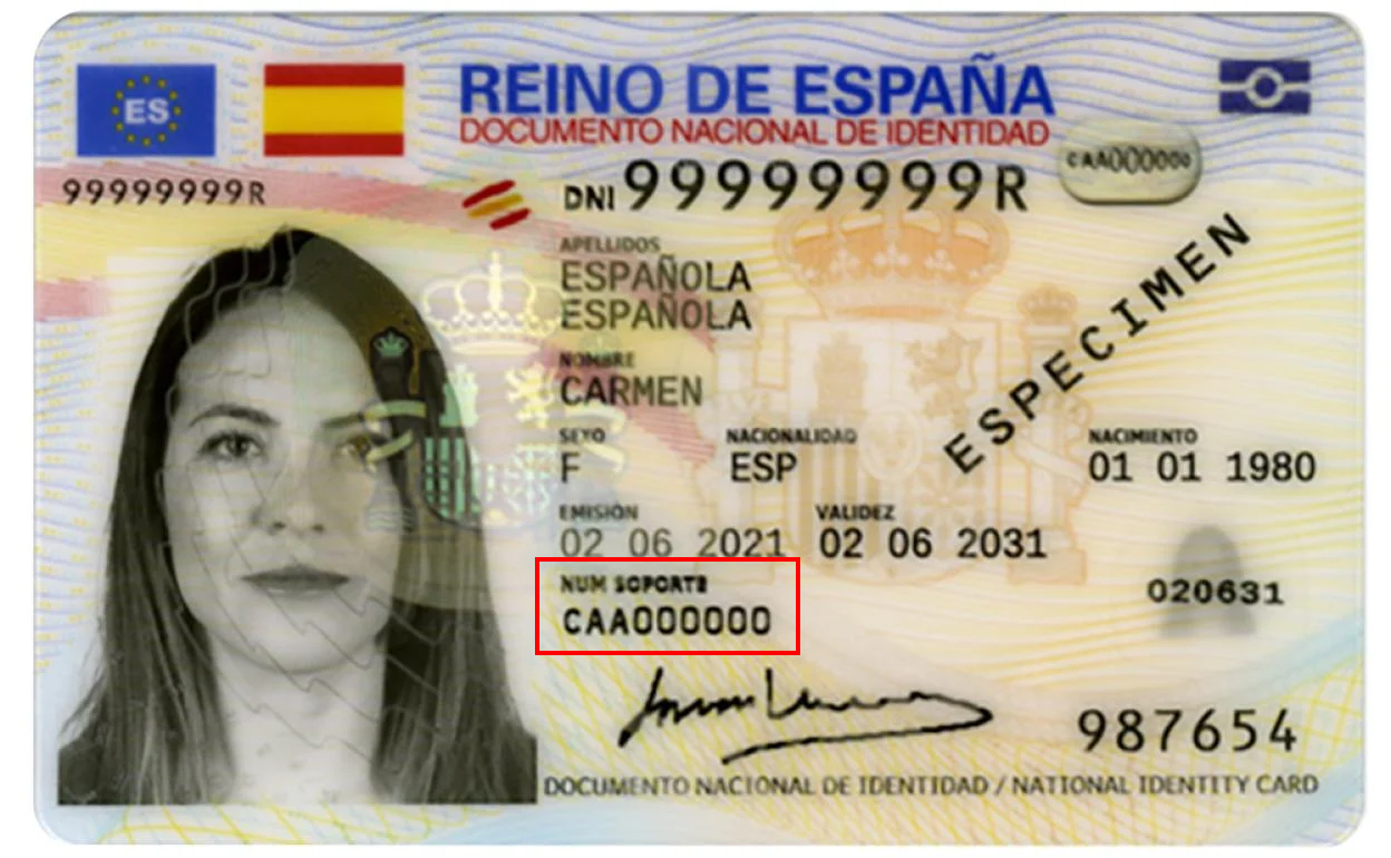 Número soporte DNI electrónico con chip